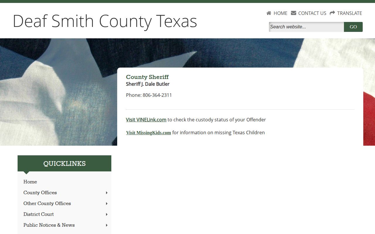 Deaf Smith County Sheriff official page for booking and custody record contact